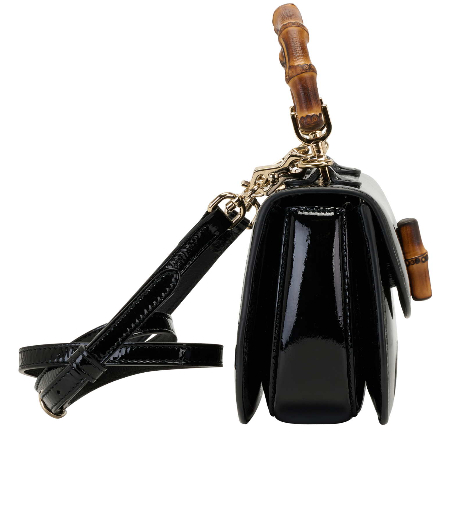 Mini Bamboo 1947, &pound;1,100, Handbags, Black, Patent Leather, Side view